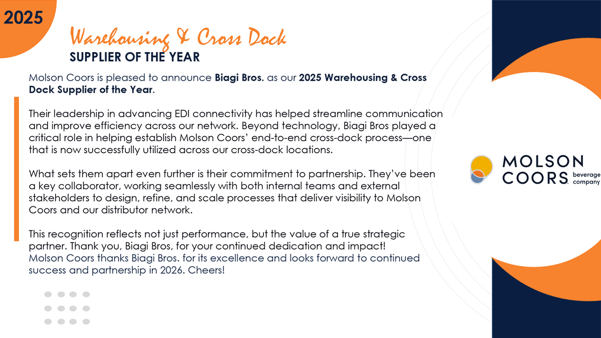 2025 Warehousing & Cross Dock Supplier of the Year
